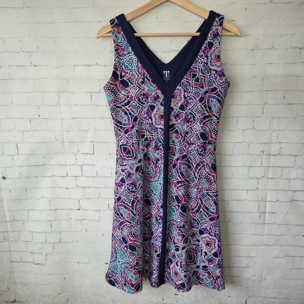 Title Nine Dream Dress Size S Purple Blue Paisley Floral Stretch Active A-line